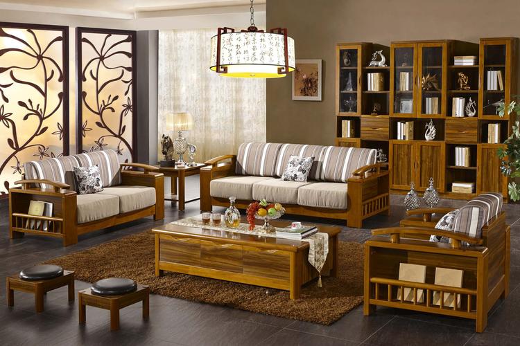 现代中式实木沙发组合 橡木组合沙发 现代简约客厅家具长方茶几_7折